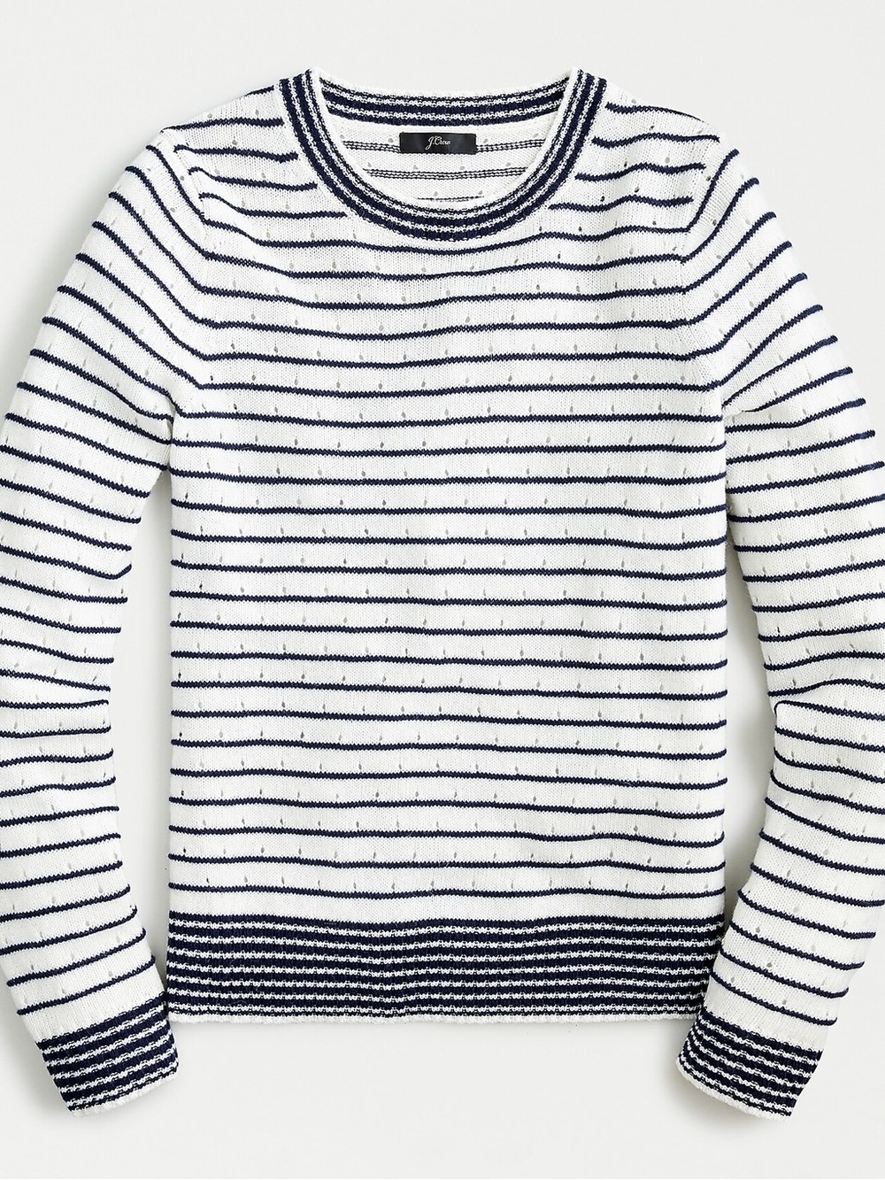 🌸J. Crew Pointelle Crewneck Sweater in stripe size M Alpaca & Wool Blend Preppy